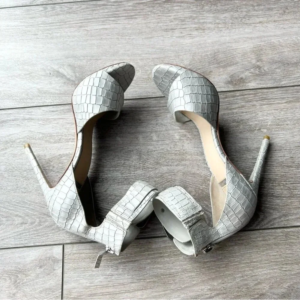 GUESS by Marciano Silver Croc Print Stiletto Heels All Leather